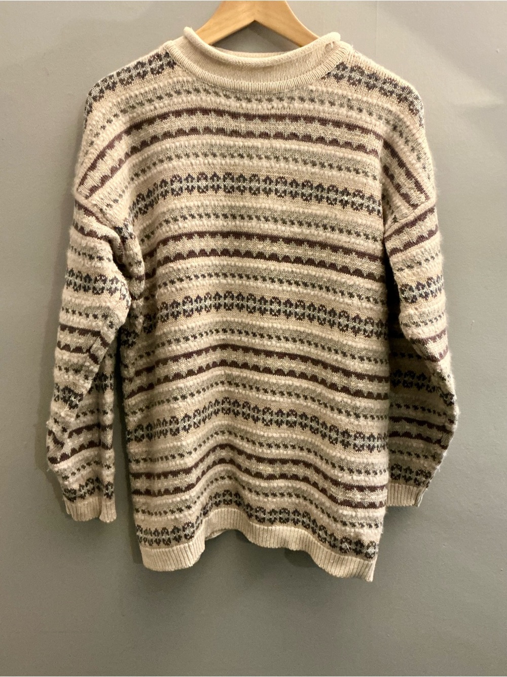 Carolyn Taylor Fair Isle Nordic Sweater Large Neutral Cottagecore Ramie Cotton